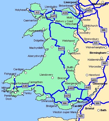 Road Map of Wales. | Wales map, Wales travel, Map of wales uk
