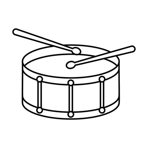 a drum and two drumsticks are shown in this black and white outline drawing