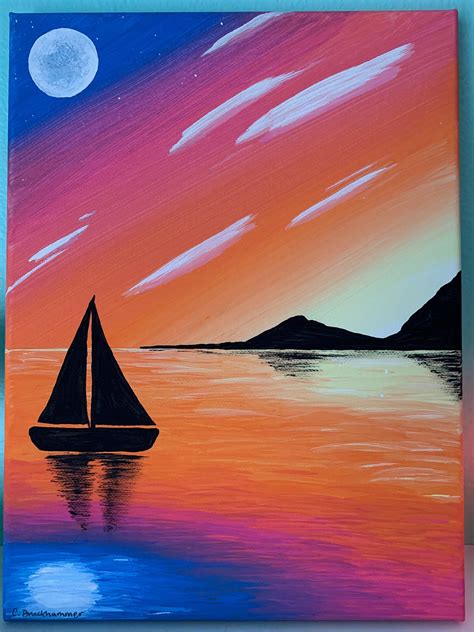 Boat At Sunset Acrylic Painting: Now available on my #etsy shop! See what else I’ve got at Etsy ...