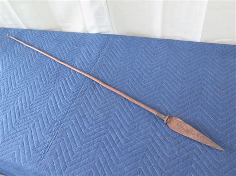 Carved Wooden Spear, Unknown Origin, 52" Long - Oahu Auctions