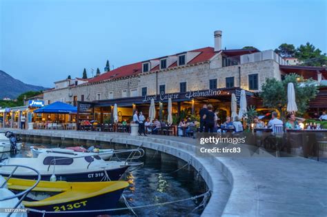 Cavtat Harbor And Restaurants At Dusk High-Res Stock Photo - Getty Images