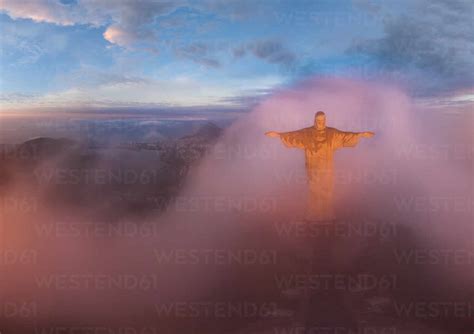 Aerial view of Christ the Redeemer Statue, Rio de Janeiro, Brazil stock photo