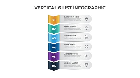 Vertical list diagram with 6 points of steps, infographic element template layout vector ...