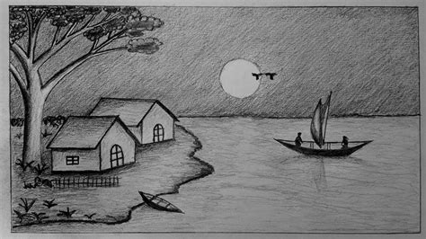 How to draw moonlight night with pencil step by step - YouTube