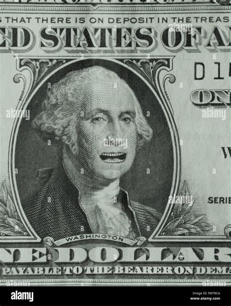 George Washington on the one dollar bill with his mouth open, speaking ...