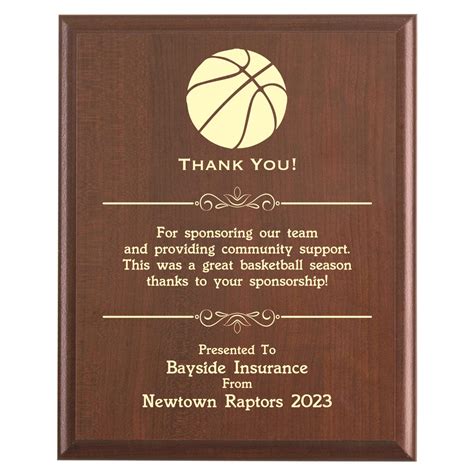 Basketball Sponsor Thank You Gift | Sponsorship Award Plaque from the ...