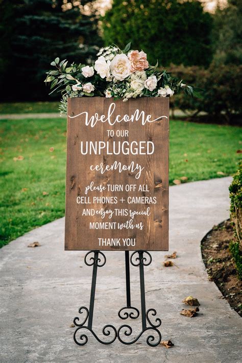 Unplugged Wedding Sign Unplugged Ceremony Sign Vertical Wooden Wedding Sign Rustic Wedding Decor ...