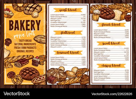 Bread pastry and bakery menu Royalty Free Vector Image