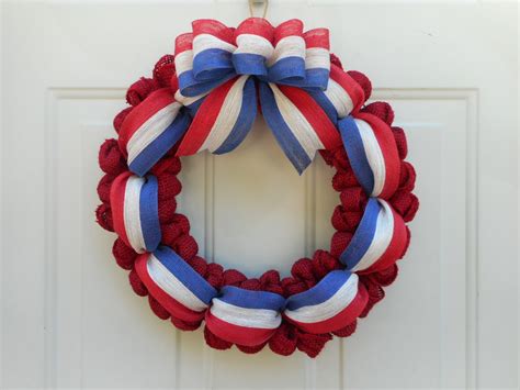 Patriotic wreath Red white and blue wreath Red burlap wreath