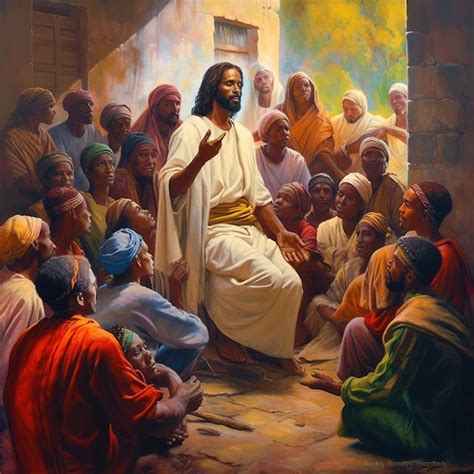 Premium AI Image | jesus christ talking to people oil painting