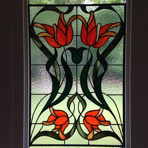 art deco orange tulips | Stained glass flowers, Art deco glass, Stained glass projects