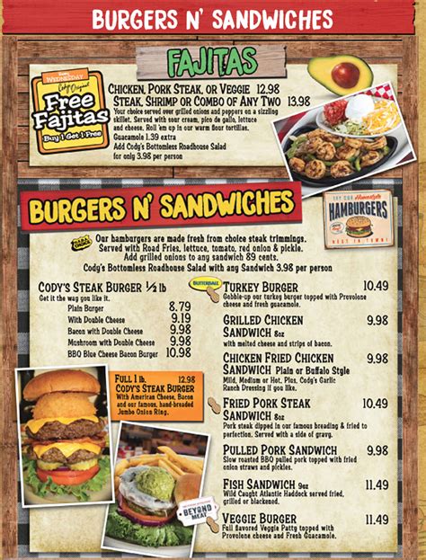 Cody's Original Roadhouse menu in Spring Hill, Florida, USA