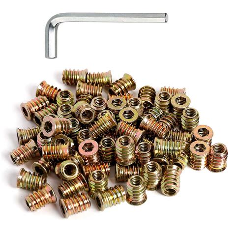 50pcs 1/4-20 Threaded Insert for Wood Furniture Insert Nuts Screw in Nuts 3/5" Length: Amazon ...