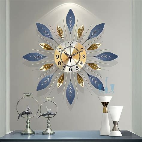 Lovely Blue And Gold Sunburst Metal Wall Clock | Wall clocks living ...