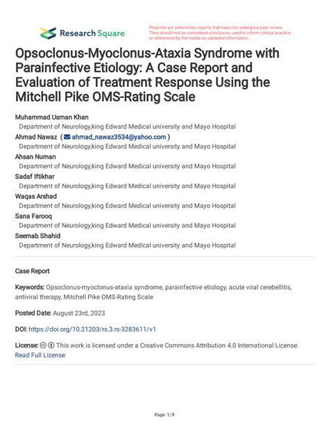 (PDF) Opsoclonus-Myoclonus-Ataxia Syndrome with Parainfective Etiology ...