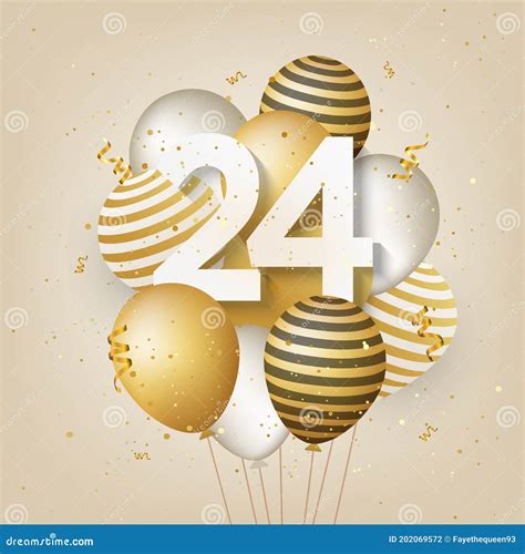 Happy 24th Birthday with Gold Balloons Greeting Card Background. Stock ...