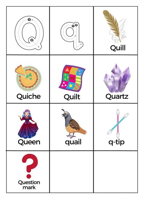 What Starts with Letter Q Words Worksheets Printable PDF