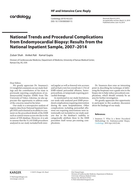 National Trends and Procedural Complications from Endomyocardial Biopsy: Results from the ...