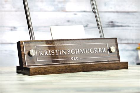 Wood Desk Name Plate with Pen Holder / Office Sign 10 x 2.5 inches ...