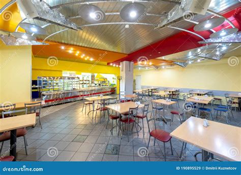 Clean School Canteen with Modern Colourful Interior Stock Image - Image ...