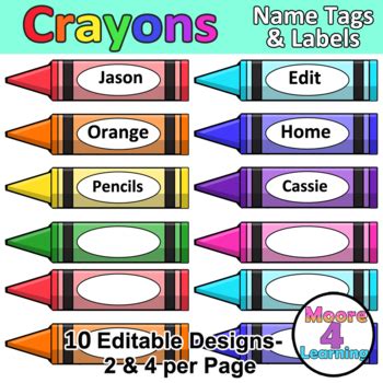 Colorful Crayons Editable Name Tags Labels Classroom Décor Organization