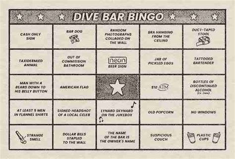 Dive Bar Bingo Sheet - Thrillist