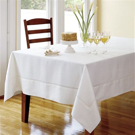 Hemstitched Linen Tablecloth, White - Traditional - Tablecloths - by ...