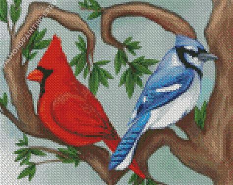 Cardinal And Blue Jay Art - 5D Diamond Painting - DiamondPaintings.Pro