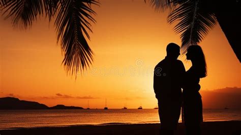 Silhouette of Romantic Couple on a Beach Stock Illustration - Illustration of girl, beach: 298844998