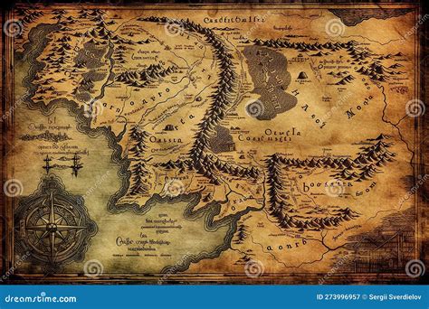 Retro-style Map from the Lord of the Rings, Highlighting the Fictional World of Middle-earth ...