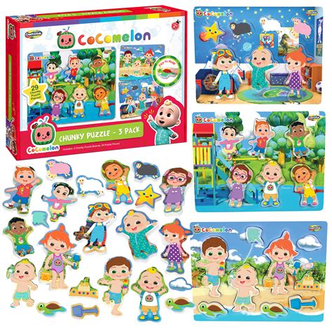 Buy Cocomelon Chunky Puzzles for Toddlers - 3-in-1 Wooden Puzzles for Kids with Cocomelon ...