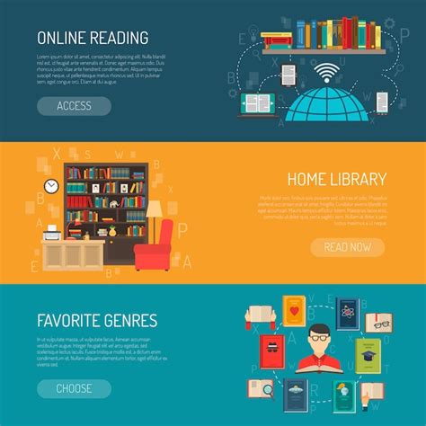 Library flat banners set | Free Vector