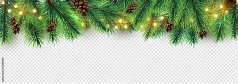 Christmas border. Holiday garland isolated on transparent background. Vector Christmas tree ...