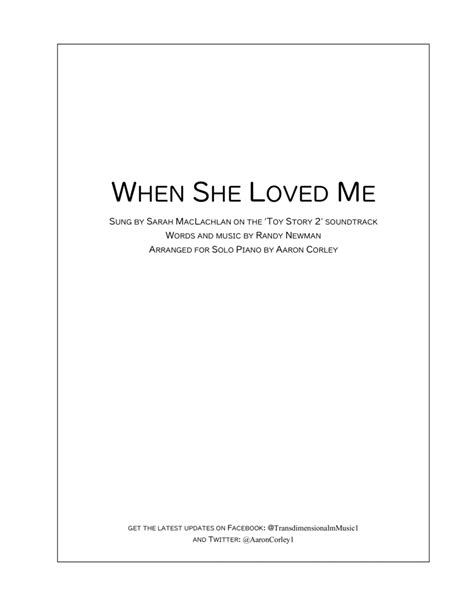 When She Loved Me (arr. Aaron Corley) Sheet Music | Sarah McLachlan ...