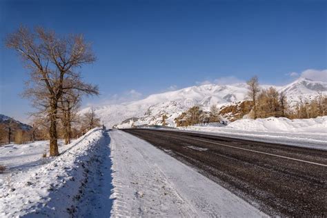 Mountain Road Snow Winter Trees Stock Image - Image of clouds, slope: 68662915