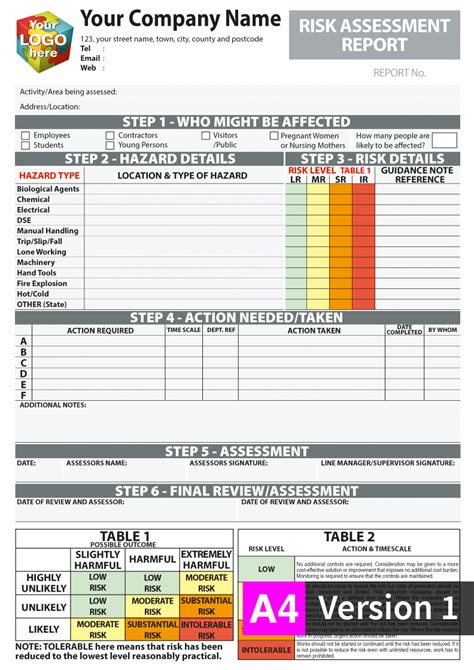 RISK ASSESSMENT REPORT templates printed from £54