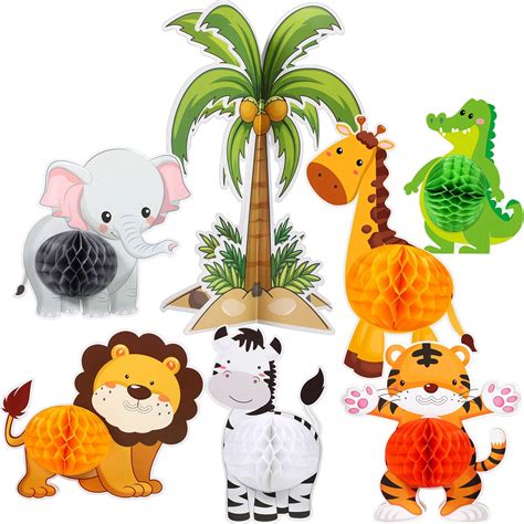 Buy Blulu 7 Pieces Jungle Animals Centerpieces Wild Animals Honeycomb Party Supplies 3D Jungle ...