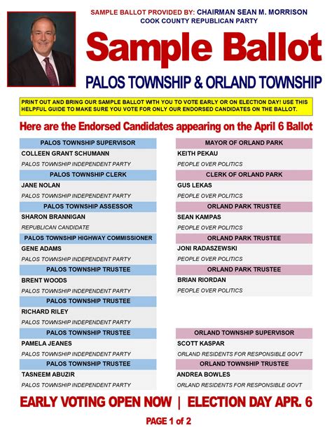 CHAIRMAN SEAN MORRISON RELEASES SAMPLE BALLOT OF ENDORSED CANDIDATES FOR PALOS TOWNSHIP & ORLAND ...