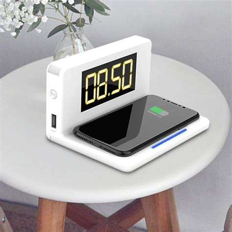 ISHOWTIENDA Home Wireless Charger Multi function Alarm Clock Night Light Smartphone Charging ...