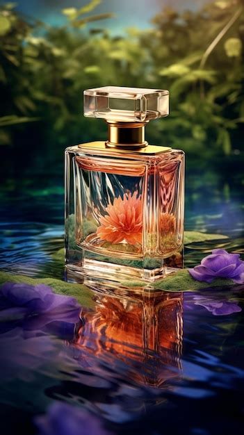 Premium AI Image | A bottle of perfume with a flower on the front.