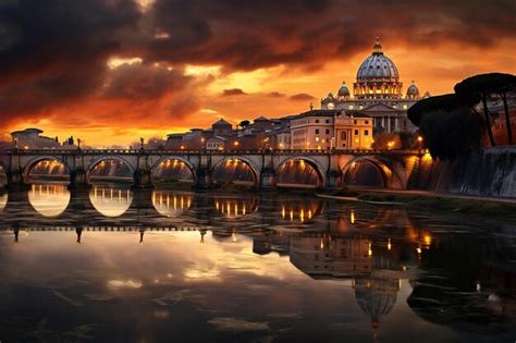 Premium AI Image | Bridge over river at sunset