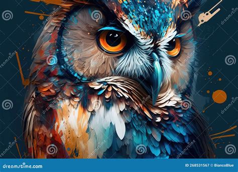 Watercolor Painting of Owl in Style of Colorful Abstract Art Stock ...