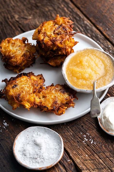 Applesauce, Latkes, Sour cream