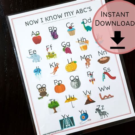 Now I Know My Abcs Alphabet Chart Printable Preschool Letter Activity Instant Downloadable Print ...