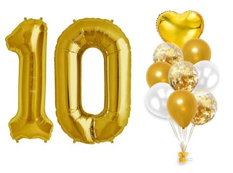 Balloonistics Gold 10th Birthday Decorations Gold Number foil Balloon(16 inches) and Confetti ...