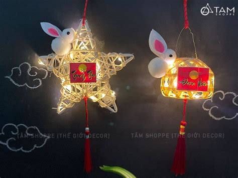 Lồng đèn con thỏ giỏ tre - sao mây có đèn Led (Trung thu - Đoàn viên) LDEN-TRE-02