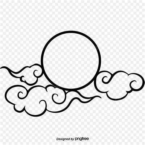 Line Drawing Clouds Moon, Cloud Drawing, Wing Drawing, Moon Drawing PNG and Vector with ...