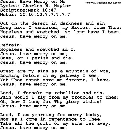 Good Old Hymns - Jesus, Have Mercy on Me - Lyrics, Sheetmusic, midi, Mp3 audio and PDF