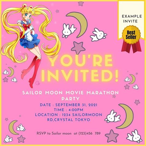 Sailor Moon Printable Party Invites - DIGITAL DOWNLOAD Paper Size | Party Invitation | Print as ...