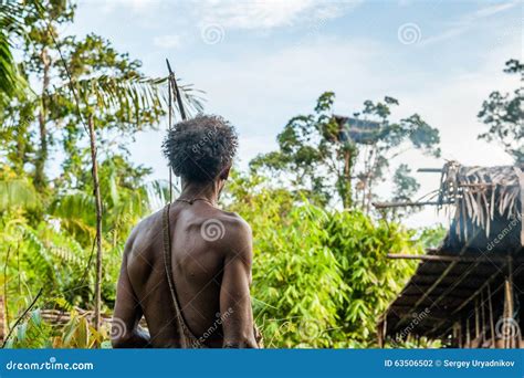 The Papuan From A Korowai Tribe, Live In The Houses Built On Trees. On ...